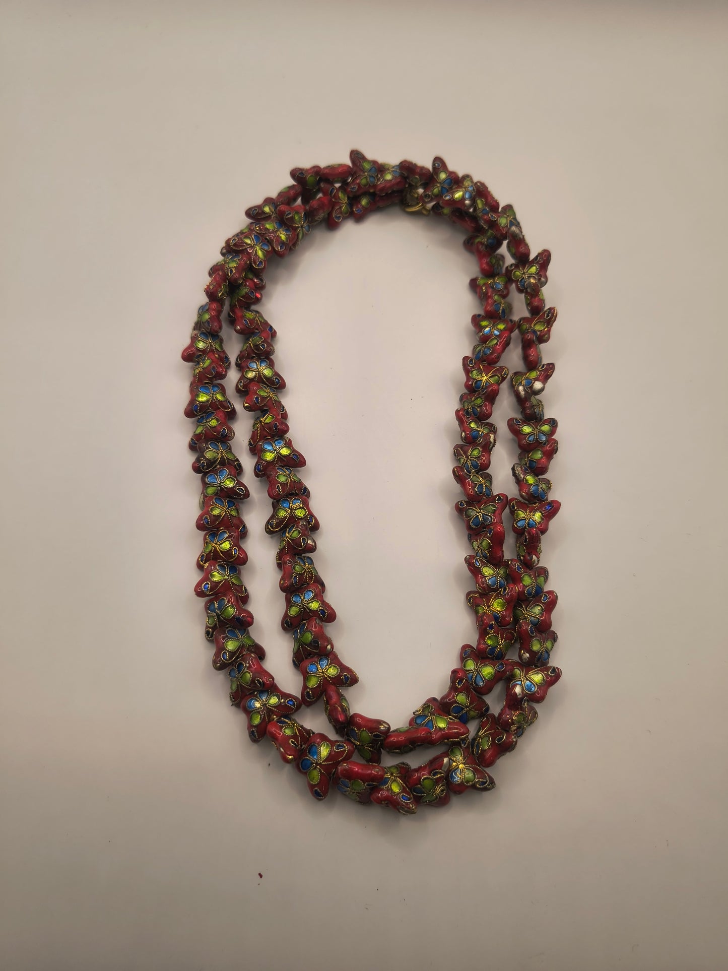Red Chinese cloisonné necklace (Butterfly)