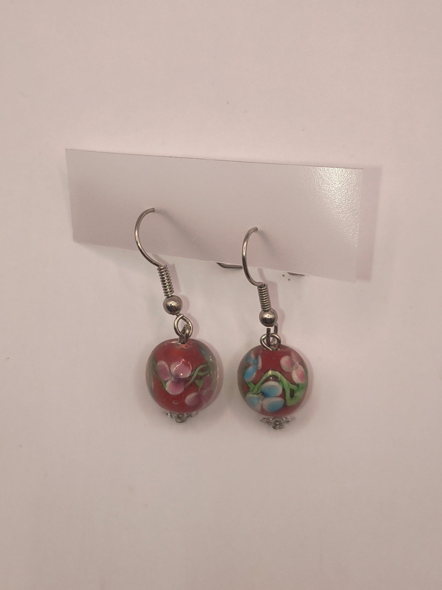 Lampwork flower earrings (Red)