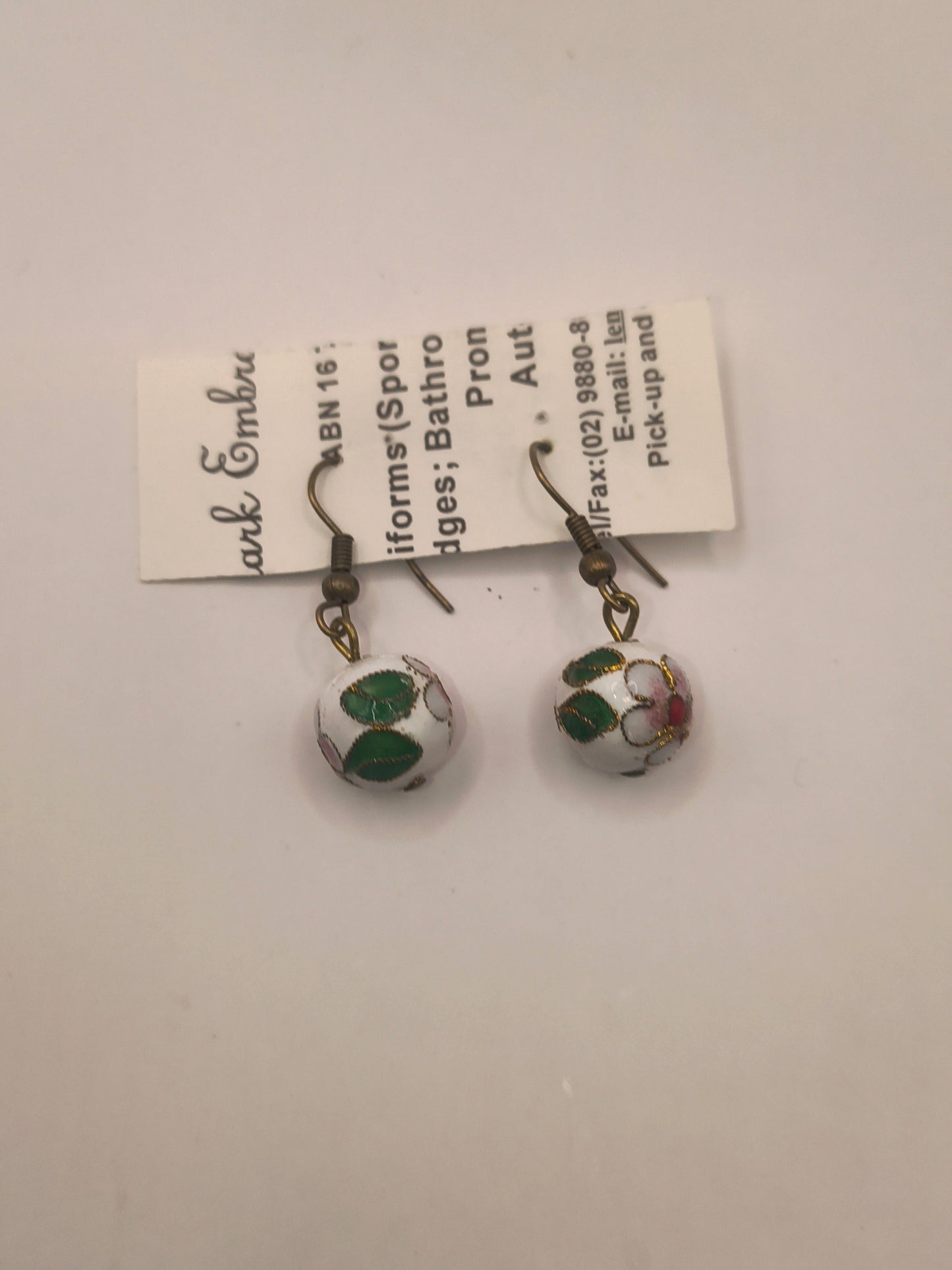 White Chinese Cloisonné earrings
