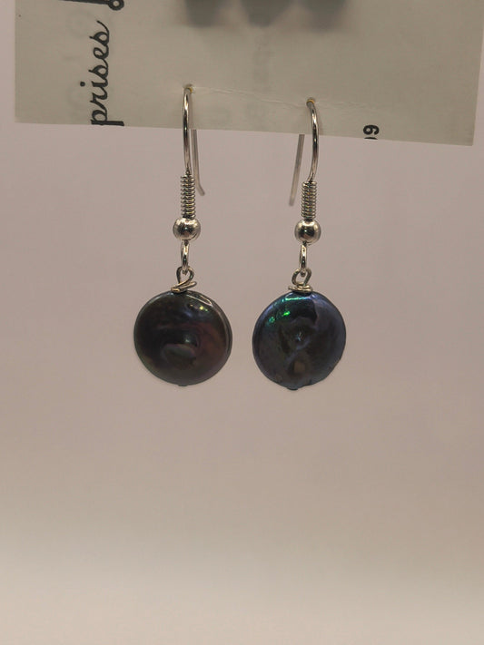 Black freshwater coin pearl earrings