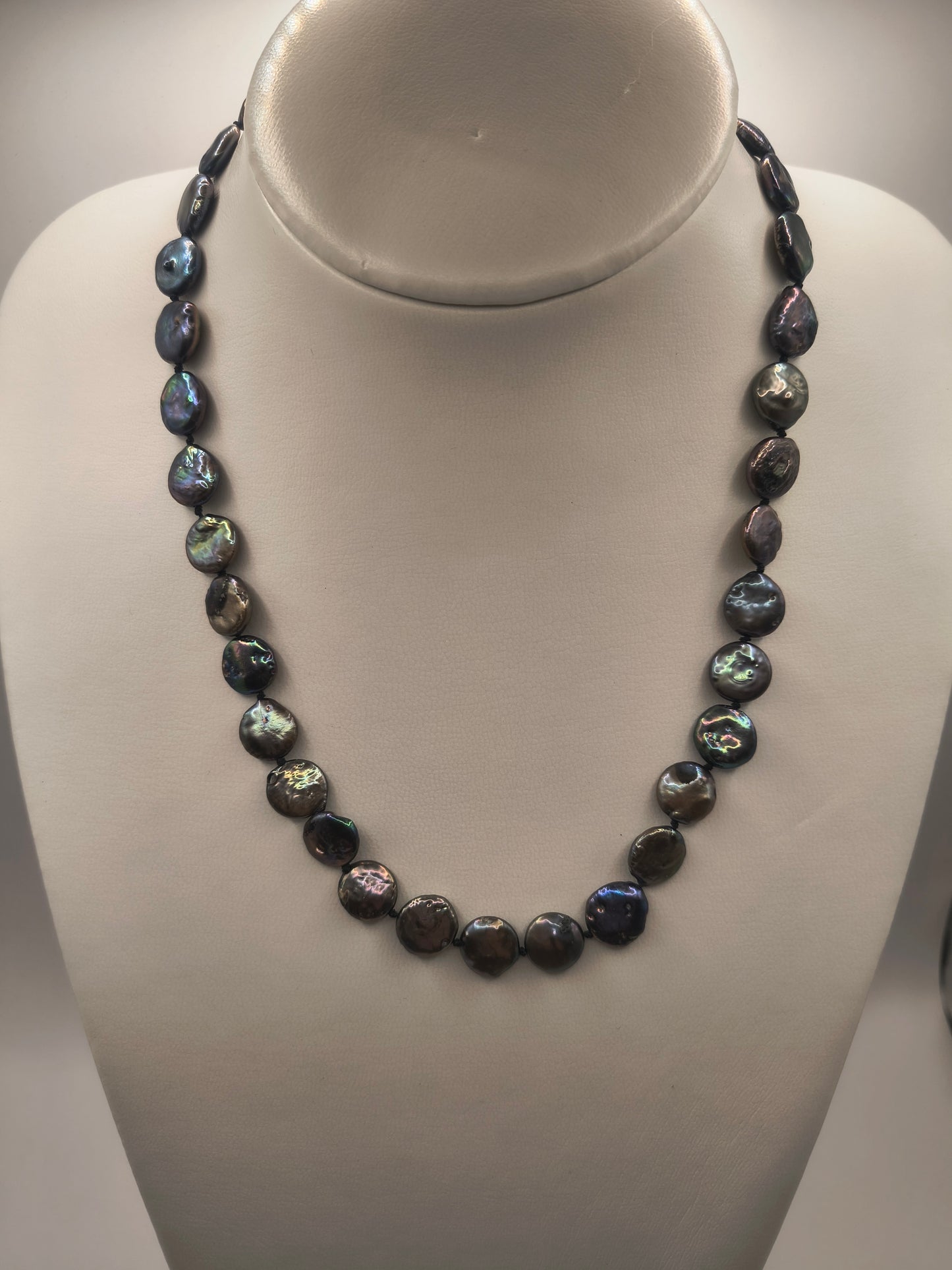 Black freshwater coin pearl necklace