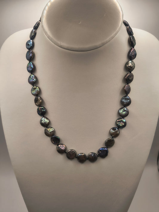 Black freshwater coin pearl necklace