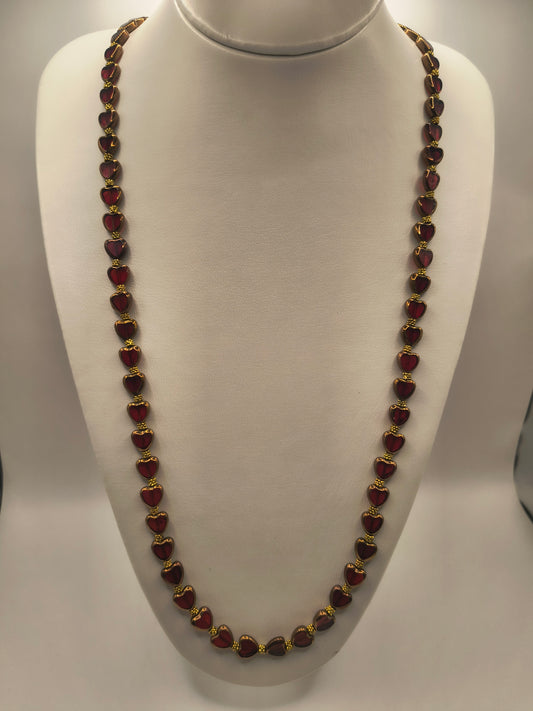 Red stained venetian glass necklace (Hearts Long)