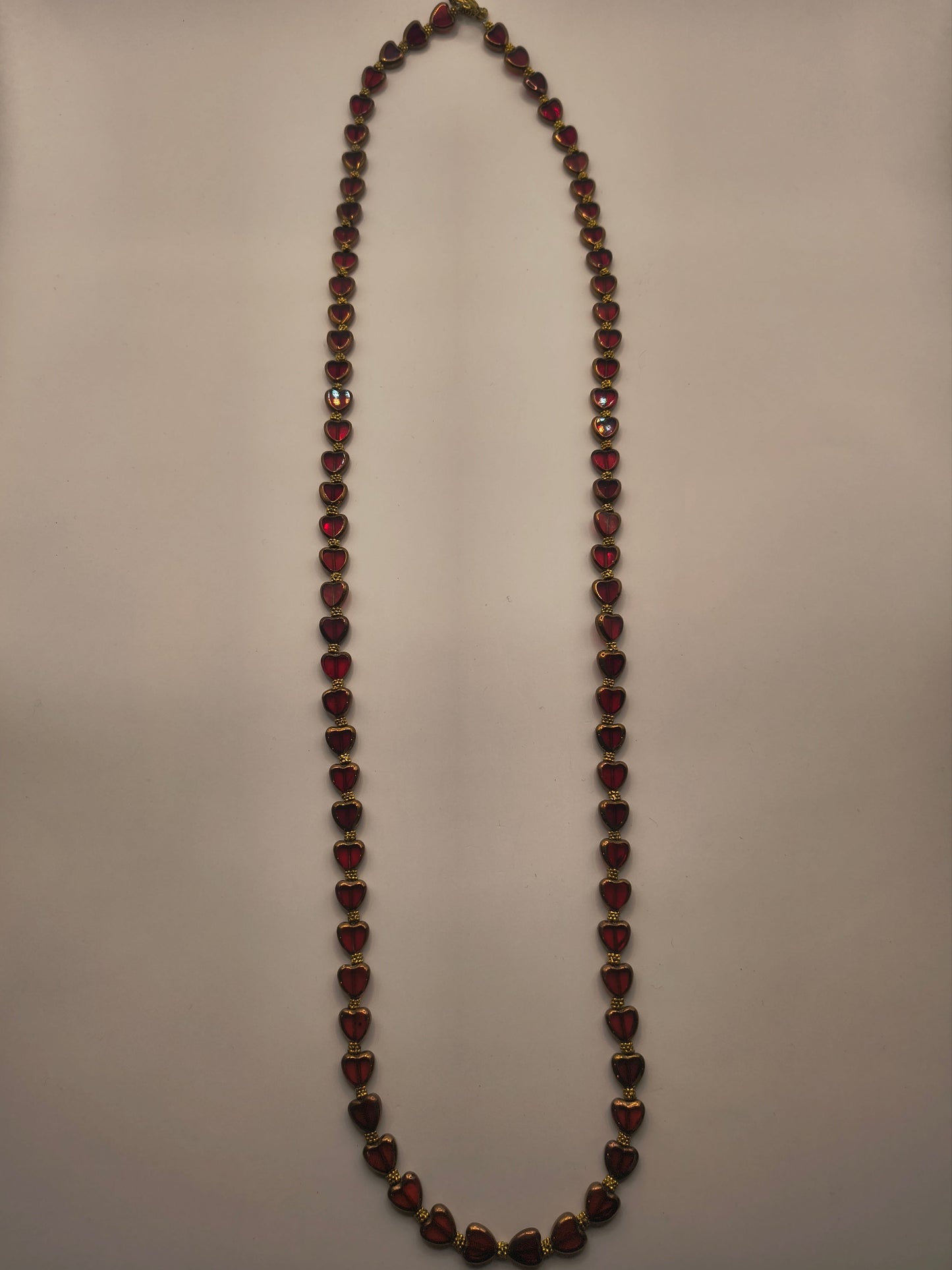 Red stained venetian glass necklace (Hearts Long)