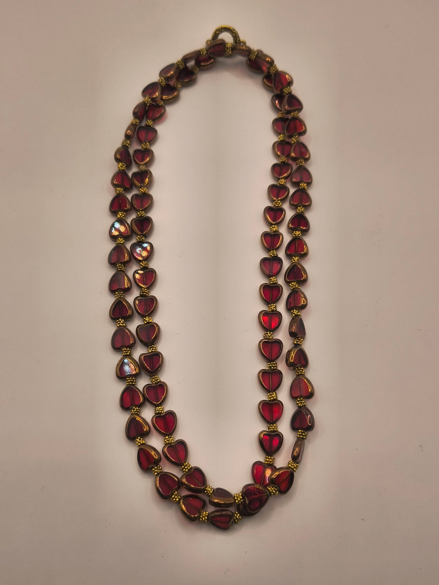Red stained venetian glass necklace (Hearts Long)