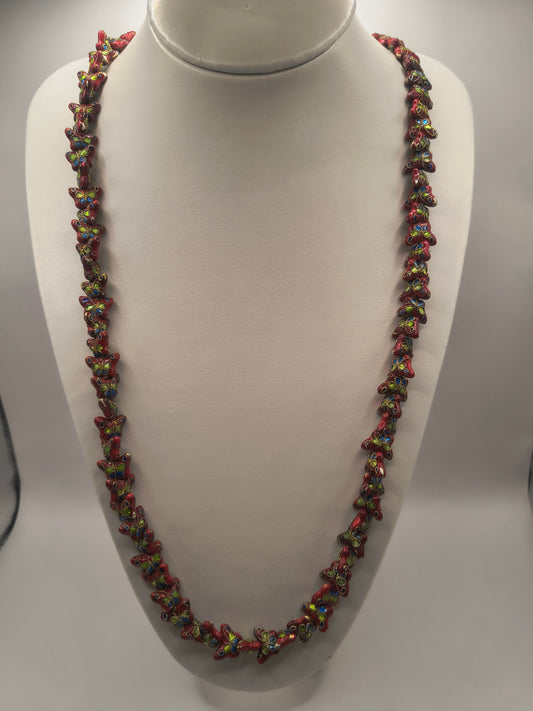 Red Chinese cloisonné necklace (Butterfly)