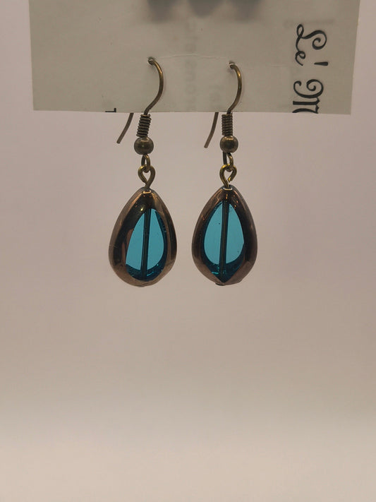 Blue stained venetian glass earrings (Teardrop)