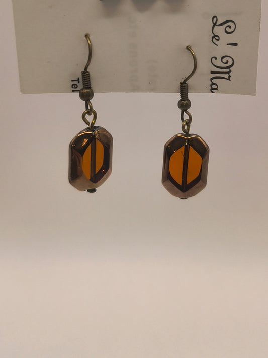 Orange stained venetian glass earrings