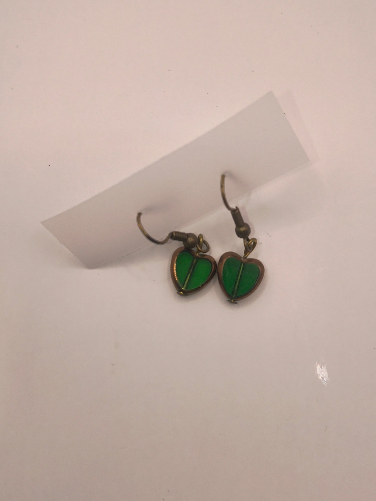 Green stained venetian glass earrings (hearts)