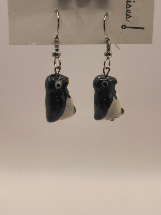 Handmade ceramic penguin earrings