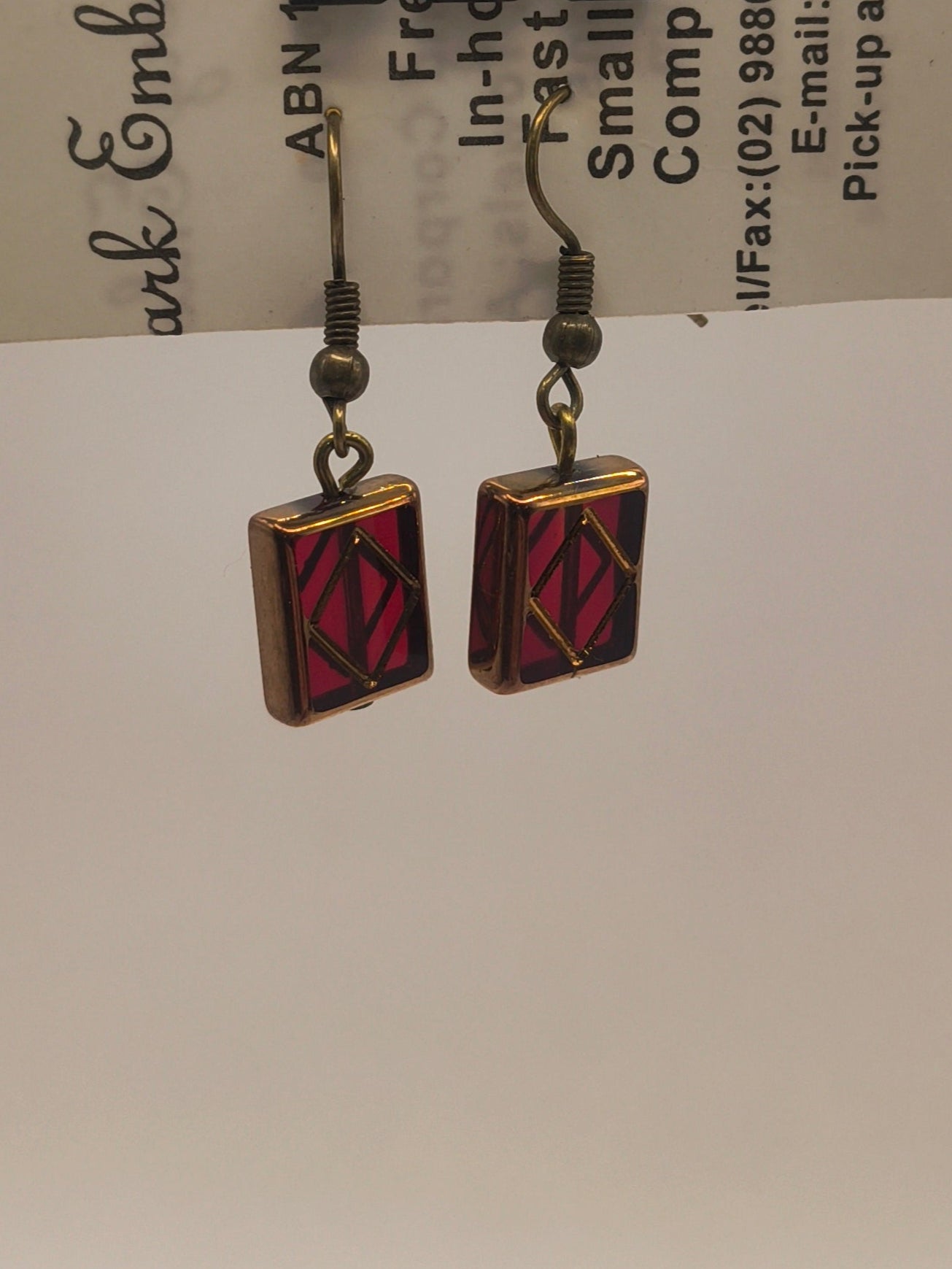 Red stained venetian glass earrings (Windowed)