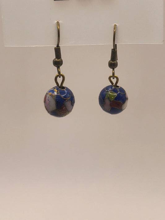 Blue Chinese cloisonné earrings