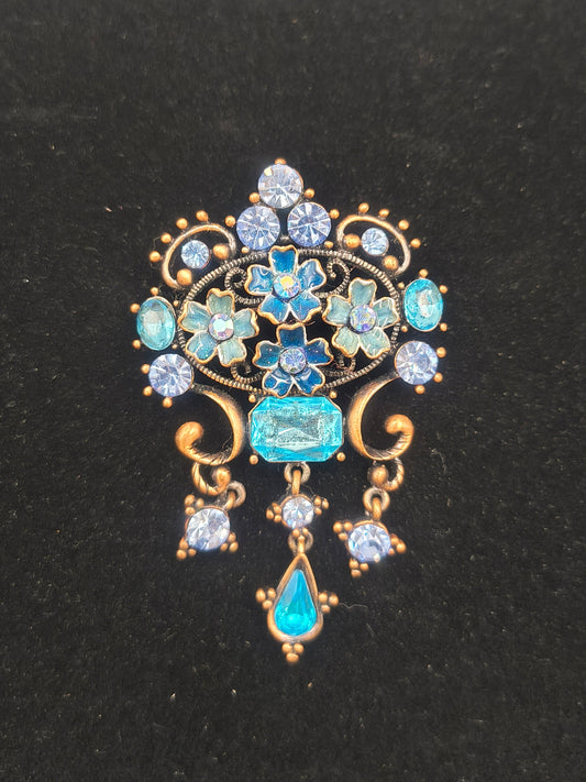 Blue vintage ornate brooch