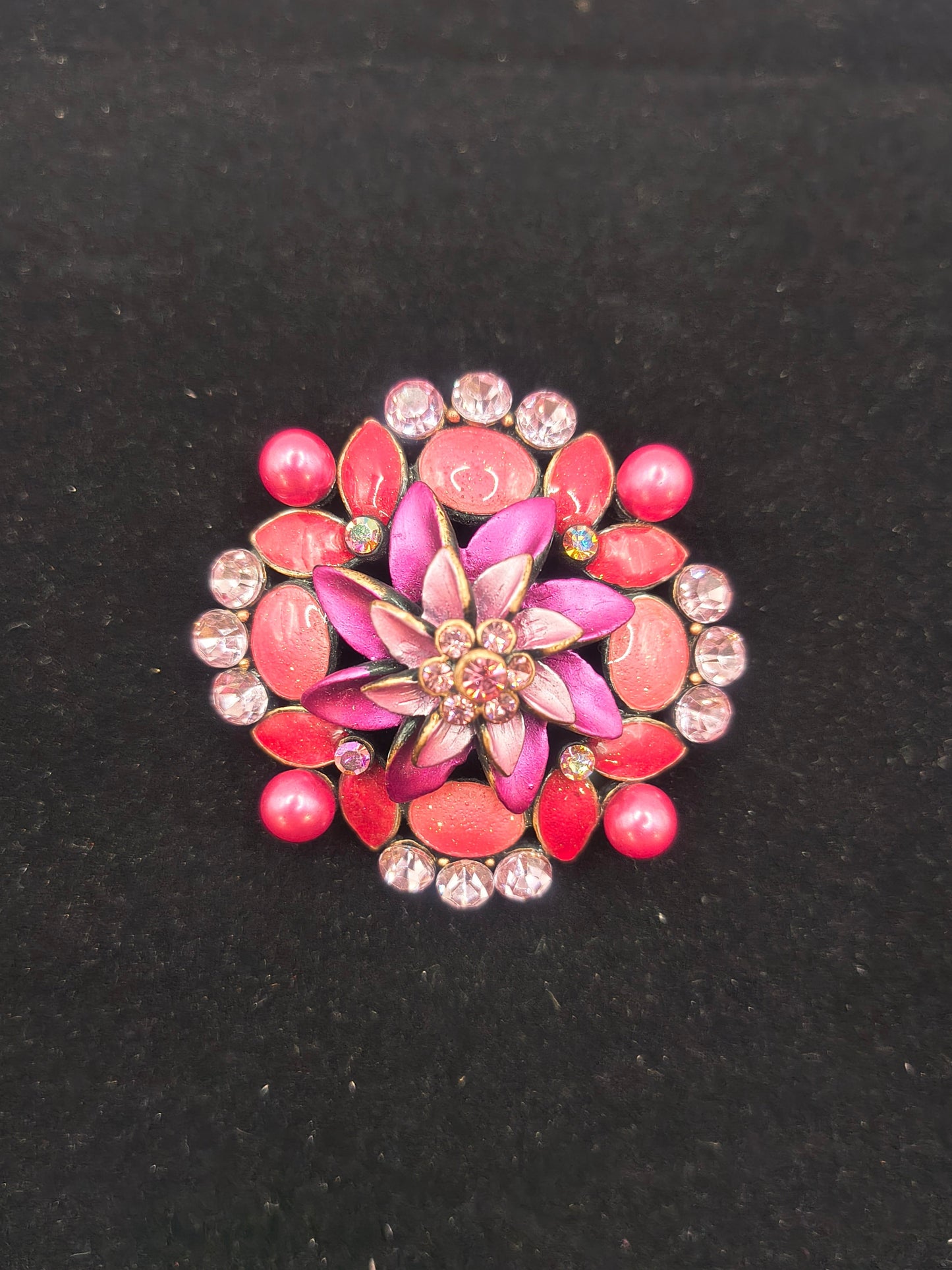 Pink and Red vintage flower brooch