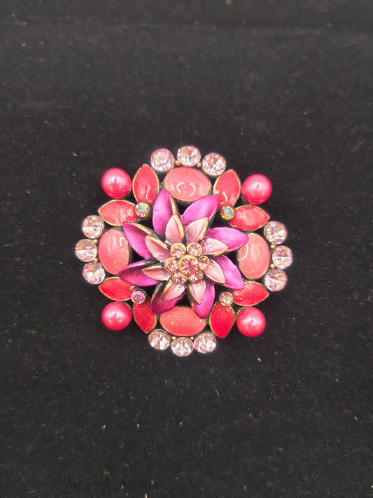 Pink and Red vintage flower brooch