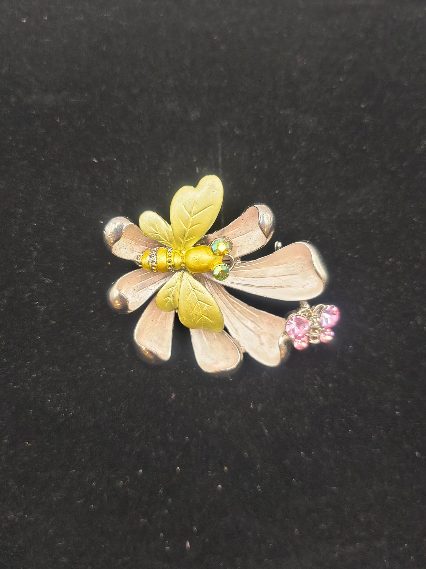 Yellow vintage butterfly on flower brooch